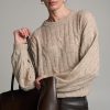 Oversized Cable Knit Sweater Alpaca Wool Pullover Cozy